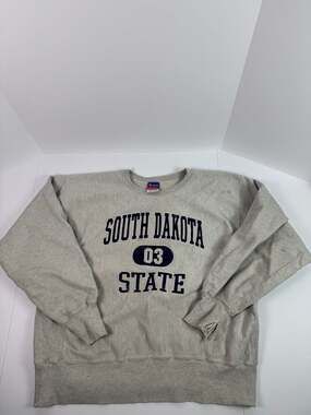 Vintage Champion Reverse Weave South Dakota State Sweatshirt Gray XL Distressed